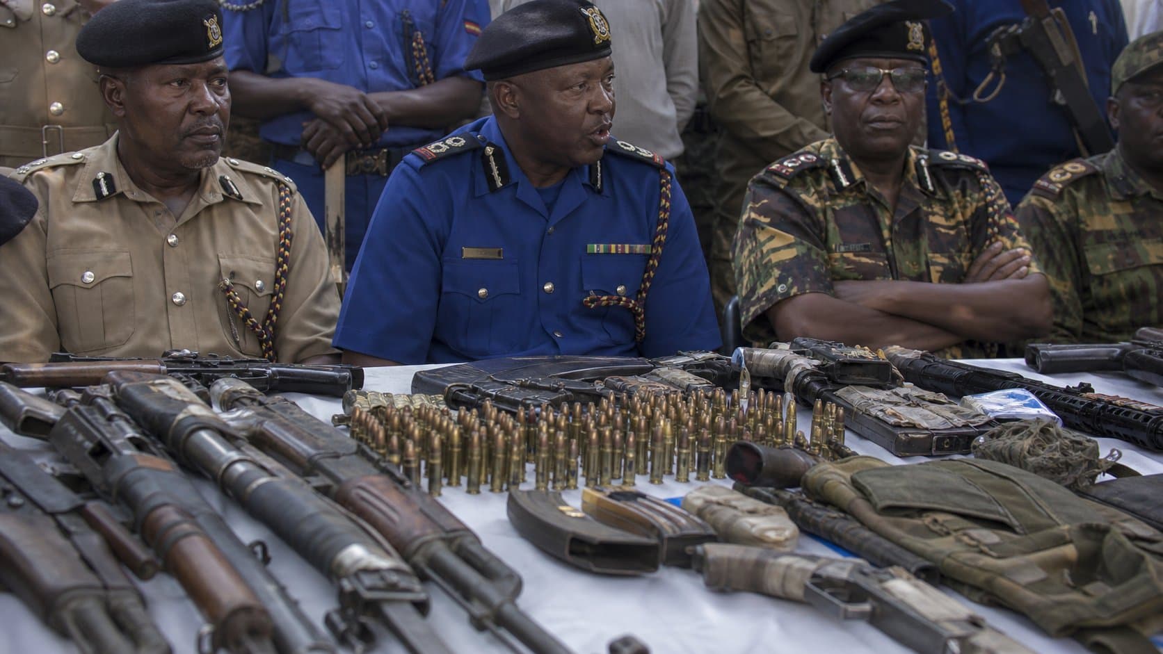 Recovered illegal firearms displayed by police in Isiolo.